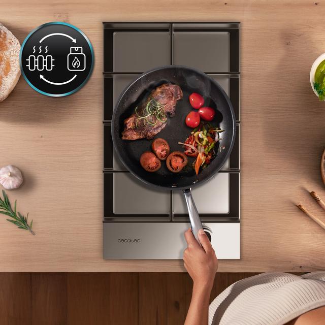 Bolero Squad G 1400F Inox Plaque de cuisson à gaz Cecotec Bolero Squad G 1400F Inox - avec 1 foyer, 3.4 kW, acier inoxydable, grilles en fonte, foyer WOK à triple anneau, allumage électronique, système de sécurité des valves, conversion au gaz butane.