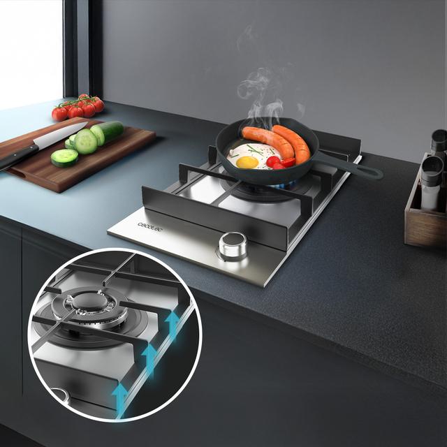 Bolero Squad G 1400F Inox Plaque de cuisson à gaz Cecotec Bolero Squad G 1400F Inox - avec 1 foyer, 3.4 kW, acier inoxydable, grilles en fonte, foyer WOK à triple anneau, allumage électronique, système de sécurité des valves, conversion au gaz butane.