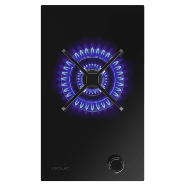 Bolero Squad G 1400S Nano Glass - Placa de gas de 1 Fuego, 3,4kW, Nano Glass, Parrillas de Hierro Fundido, Quemador WOK Triple Corona, Encendido Electrónico, Seguridad en Válvulas, accesorio para la conversión de gas incluído.