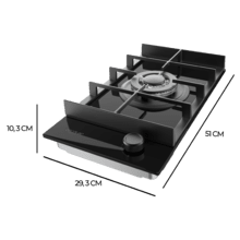 Bolero Squad G 1400F Glass Black - Placa de Gas de 1 Fuego, 3,4kW, Glass Black, Parrillas de Hierro Fundido, Quemador WOK Triple Corona, Encendido Electrónico, Seguridad en Válvulas, accesorio para la conversión de gas incluído.