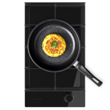 Bolero Squad G 1400F Glass Black - Placa de Gas de 1 Fuego, 3,4kW, Glass Black, Parrillas de Hierro Fundido, Quemador WOK Triple Corona, Encendido Electrónico, Seguridad en Válvulas, accesorio para la conversión de gas incluído.