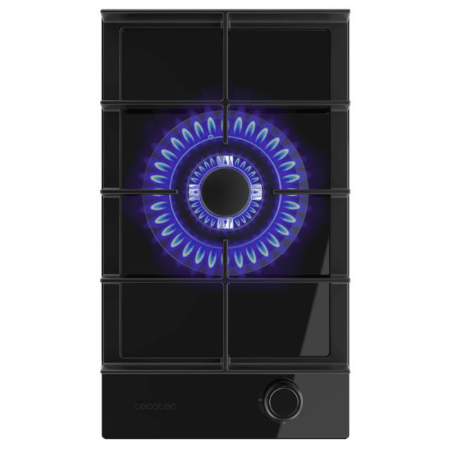 Bolero Squad G 1400F Glass Black - Placa de Gas de 1 Fuego, 3,4kW, Glass Black, Parrillas de Hierro Fundido, Quemador WOK Triple Corona, Encendido Electrónico, Seguridad en Válvulas, accesorio para la conversión de gas incluído.