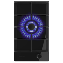 Bolero Squad G 1400F Glass Black - Placa de Gas de 1 Fuego, 3,4kW, Glass Black, Parrillas de Hierro Fundido, Quemador WOK Triple Corona, Encendido Electrónico, Seguridad en Válvulas, accesorio para la conversión de gas incluído.