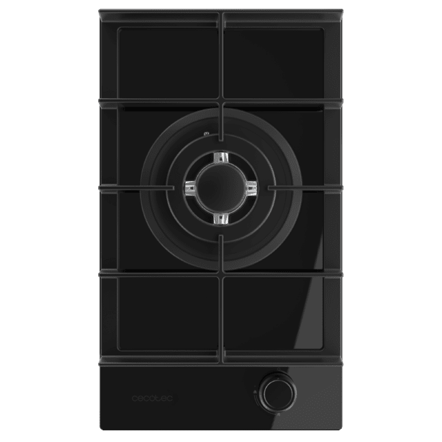 Bolero Squad G 1400F Glass Black - Placa de Gas de 1 Fuego, 3,4kW, Glass Black, Parrillas de Hierro Fundido, Quemador WOK Triple Corona, Encendido Electrónico, Seguridad en Válvulas, accesorio para la conversión de gas incluído.