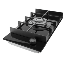 Bolero Squad G 1400F Glass Black - Placa de Gas de 1 Fuego, 3,4kW, Glass Black, Parrillas de Hierro Fundido, Quemador WOK Triple Corona, Encendido Electrónico, Seguridad en Válvulas, accesorio para la conversión de gas incluído.
