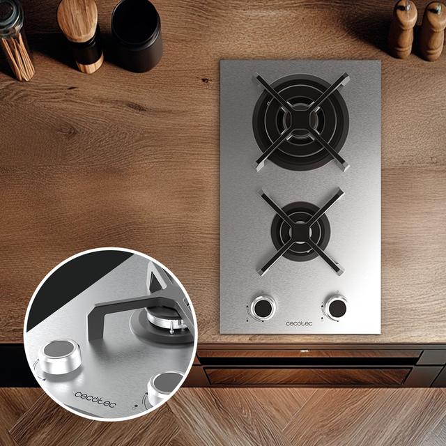 Bolero Squad G 2400S Inox Plaque de cuisson à gaz Cecotec Bolero Squad G 2400S Inox - avec 2 foyers, 5,2 kW, acier inoxydable, grilles en fonte, foyer WOK à triple anneau, allumage électronique, système de sécurité des valves, conversion au gaz butane.