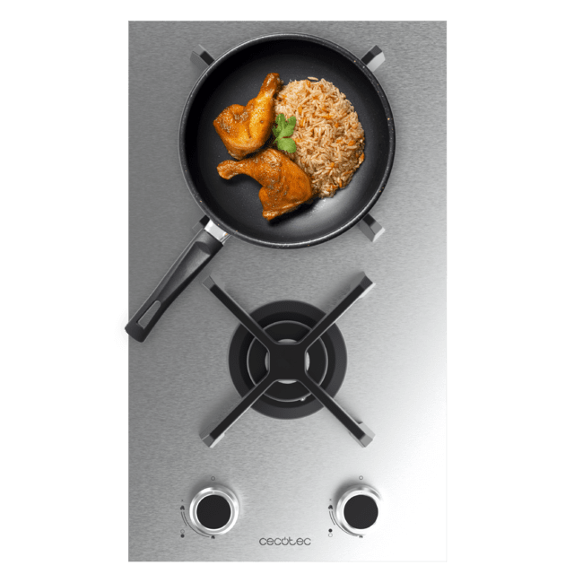 Bolero Squad G 2400S Inox Plaque de cuisson à gaz Cecotec Bolero Squad G 2400S Inox - avec 2 foyers, 5,2 kW, acier inoxydable, grilles en fonte, foyer WOK à triple anneau, allumage électronique, système de sécurité des valves, conversion au gaz butane.