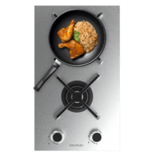 Bolero Squad G 2400S Inox - Placa de gas de 2 Fuegos, 5,2kW, Acero Inoxidable, Parrillas de Hierro Fundido, Quemador WOK Triple Corona, Encendido Electrónico, Seguridad en Válvulas, accesorio para la conversión de gas incluído.