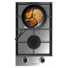 Bolero Squad G 2400F Inox - Placa de gas de 2 Fuegos, 5,2kW, Acero Inoxidable, Parrillas de Hierro Fundido, Quemador WOK Triple Corona, Encendido Electrónico, Seguridad en Válvulas, accesorio para la conversión de gas incluído.