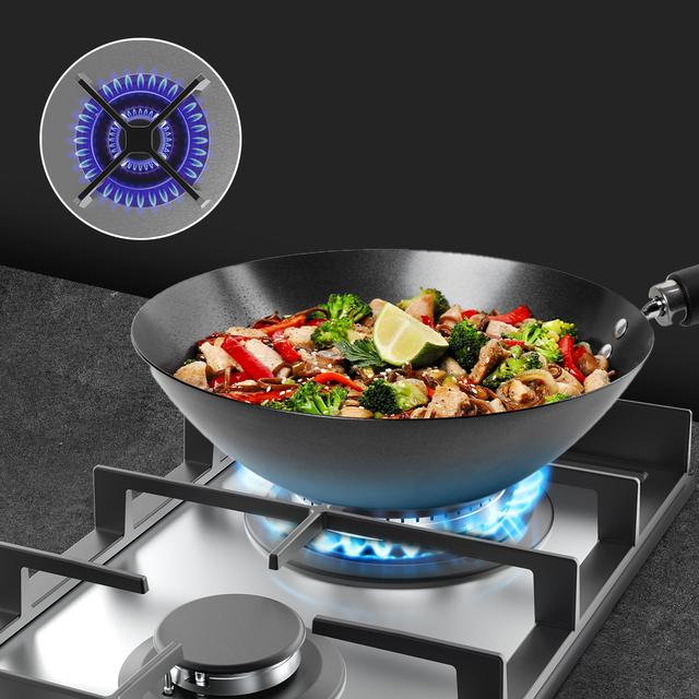 Bolero Squad G 2400F Inox - Placa de gas de 2 Fuegos, 5,2kW, Acero Inoxidable, Parrillas de Hierro Fundido, Quemador WOK Triple Corona, Encendido Electrónico, Seguridad en Válvulas, accesorio para la conversión de gas incluído.