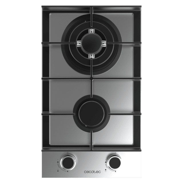 Bolero Squad G 2400F Inox - Placa de gas de 2 Fuegos, 5,2kW, Acero Inoxidable, Parrillas de Hierro Fundido, Quemador WOK Triple Corona, Encendido Electrónico, Seguridad en Válvulas, accesorio para la conversión de gas incluído.
