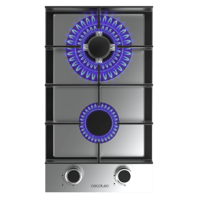 Bolero Squad G 2400F Inox - Placa de gas de 2 Fuegos, 5,2kW, Acero Inoxidable, Parrillas de Hierro Fundido, Quemador WOK Triple Corona, Encendido Electrónico, Seguridad en Válvulas, accesorio para la conversión de gas incluído.