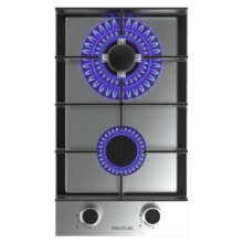Bolero Squad G 2400F Inox - Placa de gas de 2 Fuegos, 5,2kW, Acero Inoxidable, Parrillas de Hierro Fundido, Quemador WOK Triple Corona, Encendido Electrónico, Seguridad en Válvulas, accesorio para la conversión de gas incluído.