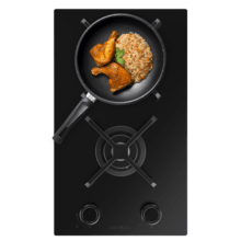 Bolero Squad G 2400S Nano Glass - Placa de gas de 2 Fuegos, 5,2kW, Nano Glass, Parrillas de Hierro Fundido, Quemador WOK Triple Corona, Encendido Electrónico, Seguridad en Válvulas, accesorio para la conversión de gas incluído.
