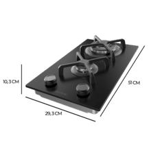 Bolero Squad G 2400S Nano Glass - Placa de gas de 2 Fuegos, 5,2kW, Nano Glass, Parrillas de Hierro Fundido, Quemador WOK Triple Corona, Encendido Electrónico, Seguridad en Válvulas, accesorio para la conversión de gas incluído.