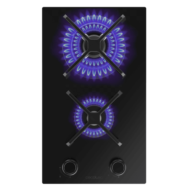 Bolero Squad G 2400S Nano Glass - Placa de gas de 2 Fuegos, 5,2kW, Nano Glass, Parrillas de Hierro Fundido, Quemador WOK Triple Corona, Encendido Electrónico, Seguridad en Válvulas, accesorio para la conversión de gas incluído.