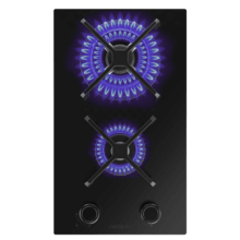 Bolero Squad G 2400S Nano Glass - Placa de gas de 2 Fuegos, 5,2kW, Nano Glass, Parrillas de Hierro Fundido, Quemador WOK Triple Corona, Encendido Electrónico, Seguridad en Válvulas, accesorio para la conversión de gas incluído.