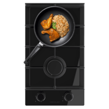 Bolero Squad G 2400F Glass Black - Placa de gas de 2 Fuegos, 5,2kW, Glass Black, Parrillas de Hierro Fundido, Quemador WOK Triple Corona, Encendido Electrónico, Seguridad en Válvulas, accesorio para la conversión de gas incluído.