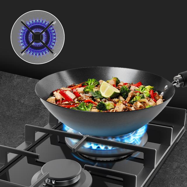Bolero Squad G 2400F Glass Black - Placa de gas de 2 Fuegos, 5,2kW, Glass Black, Parrillas de Hierro Fundido, Quemador WOK Triple Corona, Encendido Electrónico, Seguridad en Válvulas, accesorio para la conversión de gas incluído.
