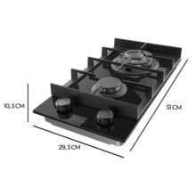 Bolero Squad G 2400F Glass Black - Placa de gas de 2 Fuegos, 5,2kW, Glass Black, Parrillas de Hierro Fundido, Quemador WOK Triple Corona, Encendido Electrónico, Seguridad en Válvulas, accesorio para la conversión de gas incluído.