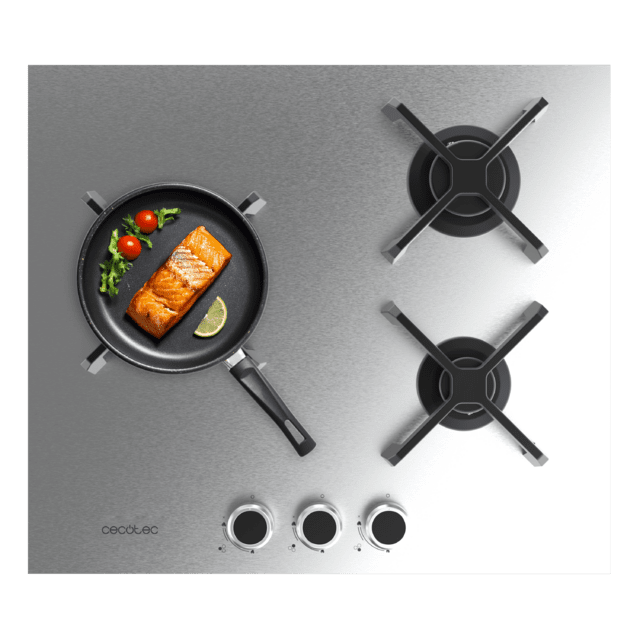Bolero Squad G 3400S Inox Plaque de cuisson à gaz Cecotec Bolero Squad G 3400S Inox - avec 3 foyers, 6,2 kW, acier inoxydable, grilles en fonte, foyer WOK à triple anneau, allumage électronique, système de sécurité des valves, conversion au gaz butane.