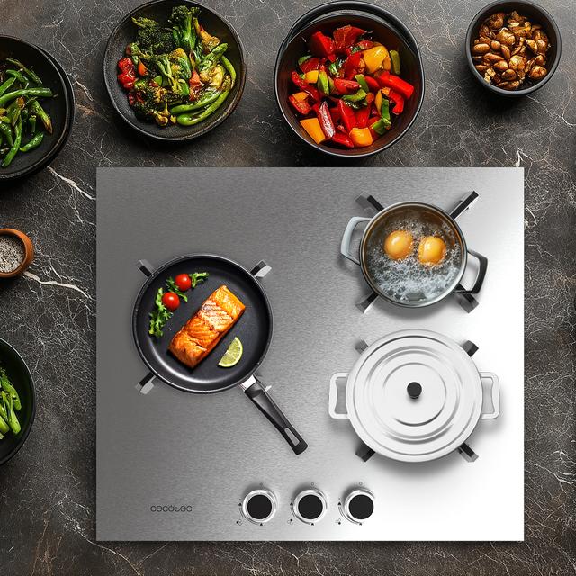 Bolero Squad G 3400S Inox Plaque de cuisson à gaz Cecotec Bolero Squad G 3400S Inox - avec 3 foyers, 6,2 kW, acier inoxydable, grilles en fonte, foyer WOK à triple anneau, allumage électronique, système de sécurité des valves, conversion au gaz butane.