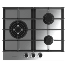 Bolero Squad G 3400F Inox Plaque de cuisson à gaz Cecotec Bolero Squad G 3400F Inox - avec 3 foyers, 6,2 kW, acier inoxydable, grilles en fonte, foyer WOK à triple anneau, allumage électronique, système de sécurité des valves, conversion au gaz butane.