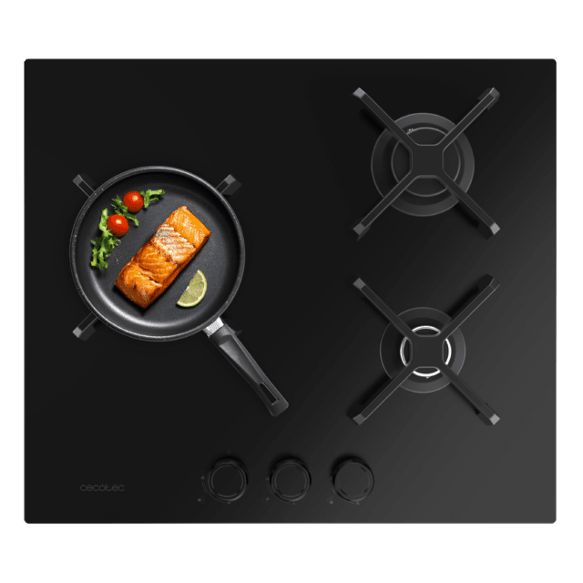 Bolero Squad G 3400S Nano Glass Plaque de cuisson à gaz Cecotec Bolero Squad G 3400S Nano Glass avec 3 foyers, 6,2 kW, Nano Glass, grilles en fonte, foyer WOK à triple anneau, allumage électronique, système de sécurité des valves, conversion au gaz butane.