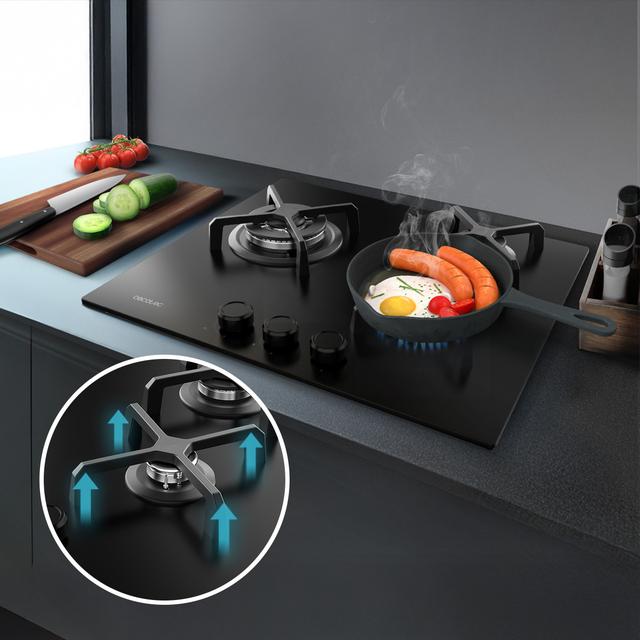 Bolero Squad G 3400S Nano Glass Plaque de cuisson à gaz Cecotec Bolero Squad G 3400S Nano Glass avec 3 foyers, 6,2 kW, Nano Glass, grilles en fonte, foyer WOK à triple anneau, allumage électronique, système de sécurité des valves, conversion au gaz butane.