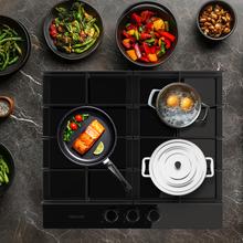 Bolero Squad G 3400F Glass Black Plaque de cuisson à gaz Cecotec Bolero Squad G 3400F Glass Black avec 3 foyers, 6,2 kW, Glass Black, grilles en fonte, foyer WOK à triple anneau, allumage électronique, système de sécurité des valves, conversion au gaz butane
