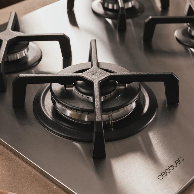 Bolero Squad G 4400S Inox - Placa de gas de 4 Fuegos, 8kW, Acero Inoxidable, Parrillas de Hierro Fundido, Quemador WOK Triple Corona, Encendido Electrónico, Seguridad en Válvulas, accesorio para la conversión de gas incluído.