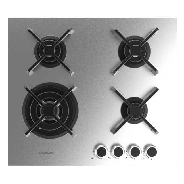 Bolero Squad G 4400S Inox - Placa de gas de 4 Fuegos, 8kW, Acero Inoxidable, Parrillas de Hierro Fundido, Quemador WOK Triple Corona, Encendido Electrónico, Seguridad en Válvulas, accesorio para la conversión de gas incluído.