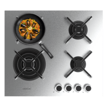 Bolero Squad G 4400S Inox - Placa de gas de 4 Fuegos, 8kW, Acero Inoxidable, Parrillas de Hierro Fundido, Quemador WOK Triple Corona, Encendido Electrónico, Seguridad en Válvulas, accesorio para la conversión de gas incluído.