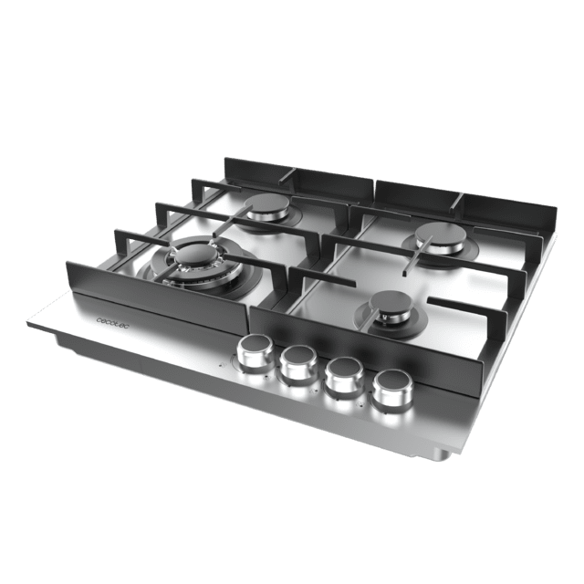 Bolero Squad G 4400F Inox - Placa de gas de 4 Fuegos, 8kW, Acero Inoxidable, Parrillas de Hierro Fundido, Quemador WOK Triple Corona, Encendido Electrónico, Seguridad en Válvulas, accesorio para la conversión de gas incluído.