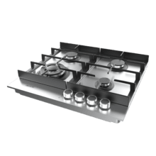 Bolero Squad G 4400F Inox - Placa de gas de 4 Fuegos, 8kW, Acero Inoxidable, Parrillas de Hierro Fundido, Quemador WOK Triple Corona, Encendido Electrónico, Seguridad en Válvulas, accesorio para la conversión de gas incluído.