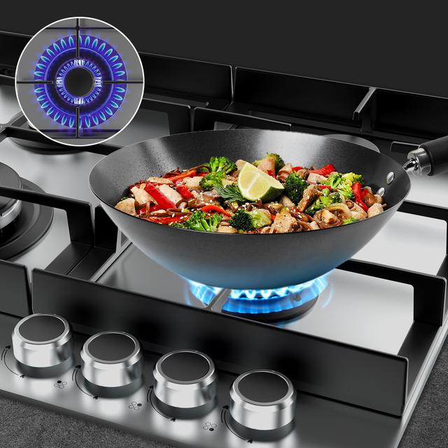Bolero Squad G 4400F Inox - Placa de gas de 4 Fuegos, 8kW, Acero Inoxidable, Parrillas de Hierro Fundido, Quemador WOK Triple Corona, Encendido Electrónico, Seguridad en Válvulas, accesorio para la conversión de gas incluído.