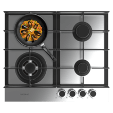 Bolero Squad G 4400F Inox - Placa de gas de 4 Fuegos, 8kW, Acero Inoxidable, Parrillas de Hierro Fundido, Quemador WOK Triple Corona, Encendido Electrónico, Seguridad en Válvulas, accesorio para la conversión de gas incluído.