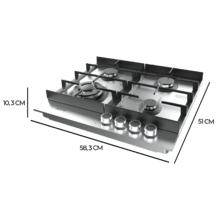 Bolero Squad G 4400F Inox - Placa de gas de 4 Fuegos, 8kW, Acero Inoxidable, Parrillas de Hierro Fundido, Quemador WOK Triple Corona, Encendido Electrónico, Seguridad en Válvulas, accesorio para la conversión de gas incluído.