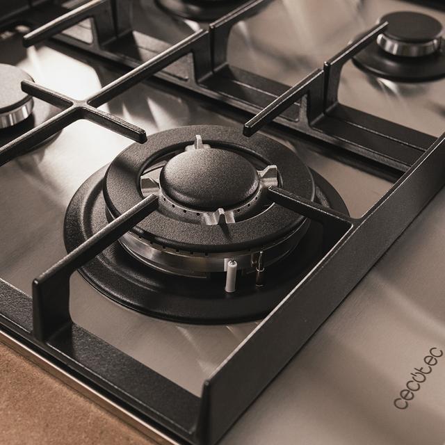 Bolero Squad G 4400F Inox - Placa de gas de 4 Fuegos, 8kW, Acero Inoxidable, Parrillas de Hierro Fundido, Quemador WOK Triple Corona, Encendido Electrónico, Seguridad en Válvulas, accesorio para la conversión de gas incluído.