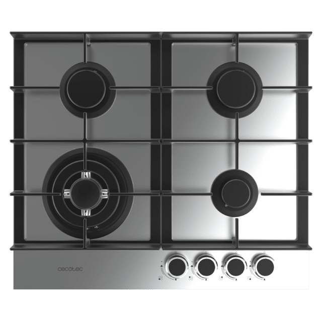 Bolero Squad G 4400F Inox - Placa de gas de 4 Fuegos, 8kW, Acero Inoxidable, Parrillas de Hierro Fundido, Quemador WOK Triple Corona, Encendido Electrónico, Seguridad en Válvulas, accesorio para la conversión de gas incluído.