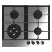 Bolero Squad G 4400F Inox - Placa de gas de 4 Fuegos, 8kW, Acero Inoxidable, Parrillas de Hierro Fundido, Quemador WOK Triple Corona, Encendido Electrónico, Seguridad en Válvulas, accesorio para la conversión de gas incluído.