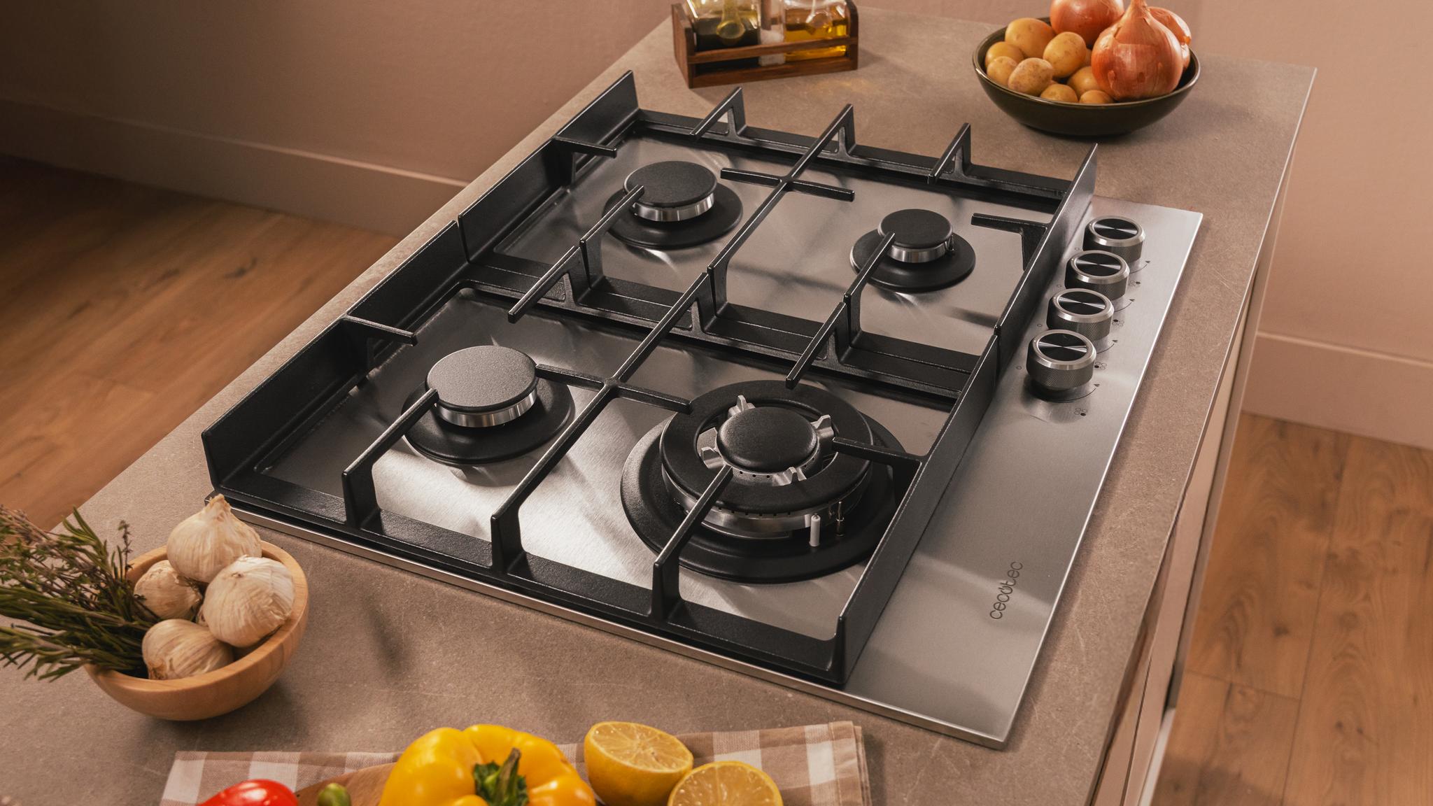 Placa de 4 fuegos y acabado inox
