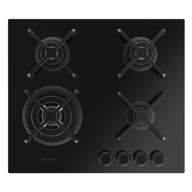 Bolero Squad G 4400S Nano Glass - Placa de gas de 4 Fuegos, 8kW, Nano Glass, Parrillas de Hierro Fundido, Quemador WOK Triple Corona, Encendido Electrónico, Seguridad en Válvulas, accesorio para la conversión de gas incluído.