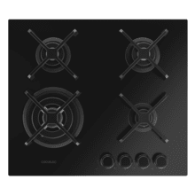 Bolero Squad G 4400S Nano Glass - Placa de gas de 4 Fuegos, 8kW, Nano Glass, Parrillas de Hierro Fundido, Quemador WOK Triple Corona, Encendido Electrónico, Seguridad en Válvulas, accesorio para la conversión de gas incluído.