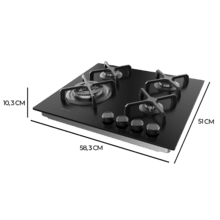 Bolero Squad G 4400S Nano Glass - Placa de gas de 4 Fuegos, 8kW, Nano Glass, Parrillas de Hierro Fundido, Quemador WOK Triple Corona, Encendido Electrónico, Seguridad en Válvulas, accesorio para la conversión de gas incluído.