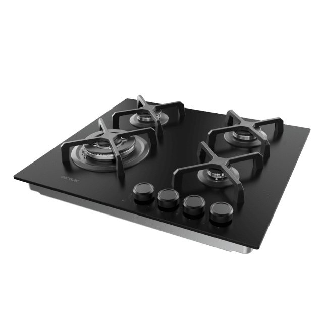 Bolero Squad G 4400S Nano Glass - Placa de gas de 4 Fuegos, 8kW, Nano Glass, Parrillas de Hierro Fundido, Quemador WOK Triple Corona, Encendido Electrónico, Seguridad en Válvulas, accesorio para la conversión de gas incluído.