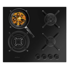 Bolero Squad G 4400S Nano Glass - Placa de gas de 4 Fuegos, 8kW, Nano Glass, Parrillas de Hierro Fundido, Quemador WOK Triple Corona, Encendido Electrónico, Seguridad en Válvulas, accesorio para la conversión de gas incluído.