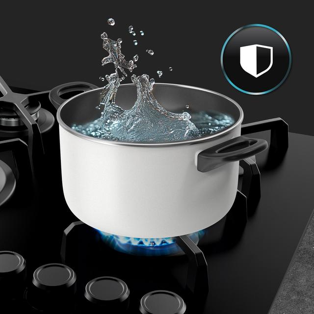 Bolero Squad G 4400S Nano Glass - Placa de gas de 4 Fuegos, 8kW, Nano Glass, Parrillas de Hierro Fundido, Quemador WOK Triple Corona, Encendido Electrónico, Seguridad en Válvulas, accesorio para la conversión de gas incluído.