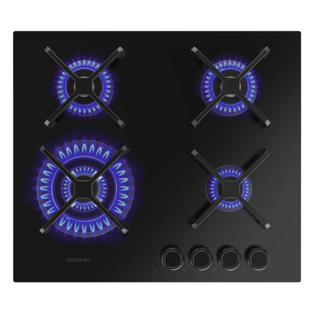 Bolero Squad G 4400S Nano Glass - Placa de gas de 4 Fuegos, 8kW, Nano Glass, Parrillas de Hierro Fundido, Quemador WOK Triple Corona, Encendido Electrónico, Seguridad en Válvulas, accesorio para la conversión de gas incluído.