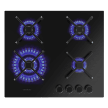 Bolero Squad G 4400S Nano Glass - Placa de gas de 4 Fuegos, 8kW, Nano Glass, Parrillas de Hierro Fundido, Quemador WOK Triple Corona, Encendido Electrónico, Seguridad en Válvulas, accesorio para la conversión de gas incluído.